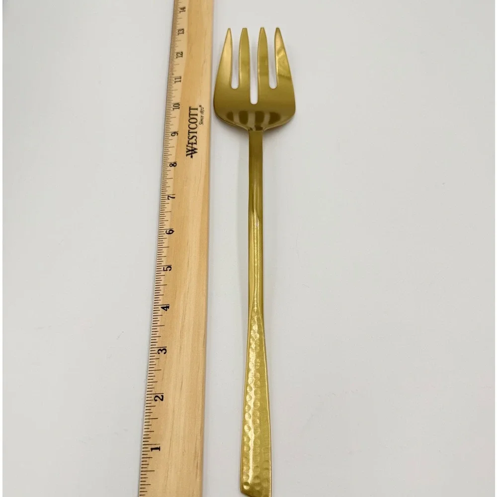 Gold Hammered Serving Spoon and Fork Set 13 Inch Large Polished Flatware‎ 2pc